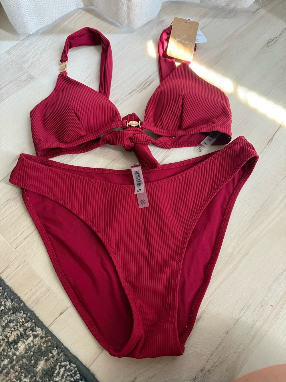 Ribbed Deep Red Bikini Set - Women Swim Bikinis